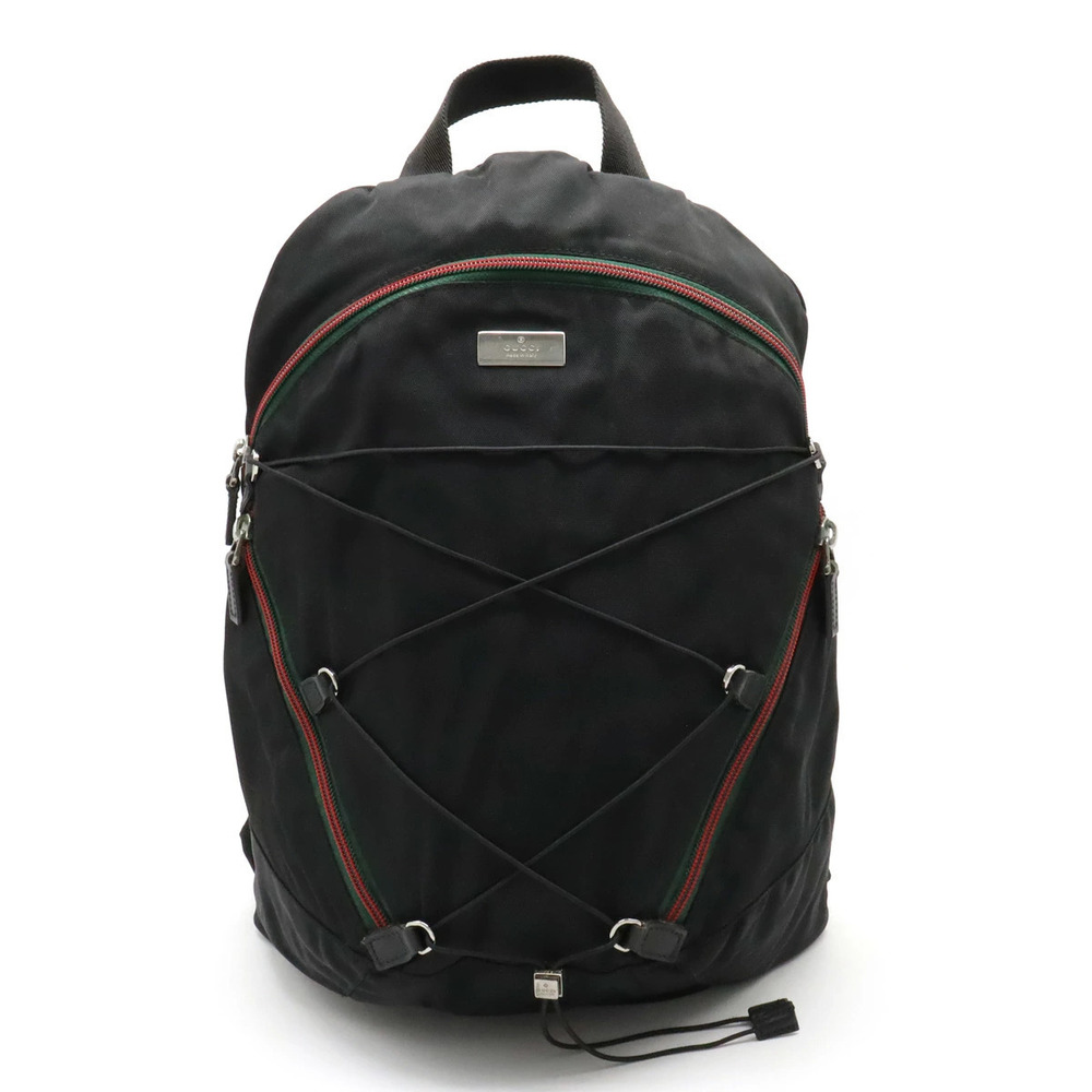 Gucci Sherry Backpack Rucksack Daybag Canvas Leather Black Green Red